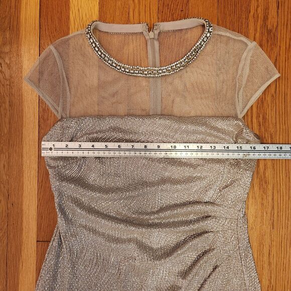 Lauren Ralph Lauren Evening Gold Dress w/ Sheer Bodice, Neck Embellishment Sz 8 - Picture 14 of 15